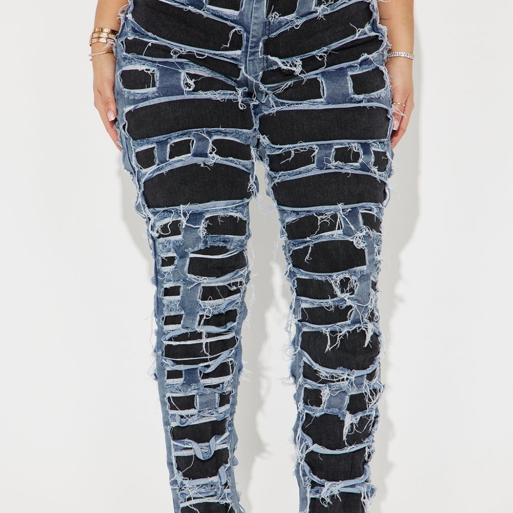 Distressed Black and Blue Women Jeans - Picture 3 of 3
